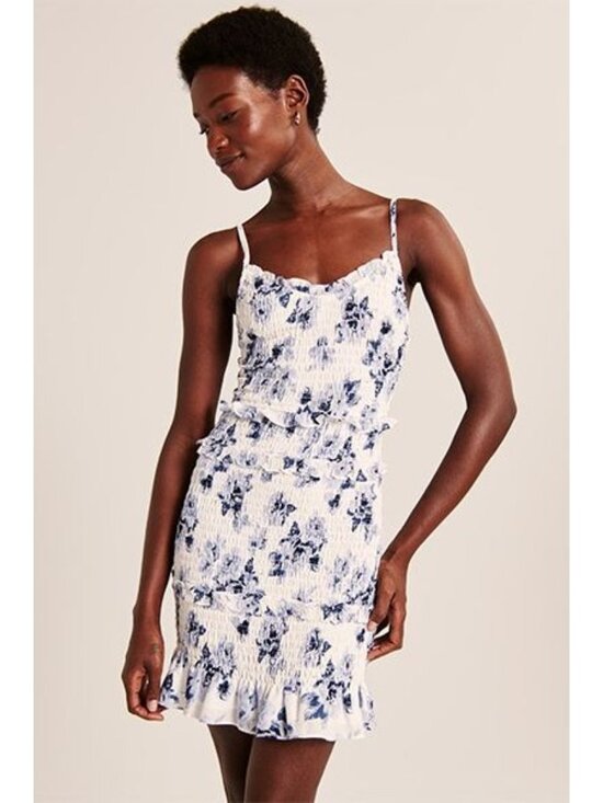 Abercrombie & Fitch Dresses & Skirts - Abercrombie & Fitch Mini Dress Size XXL Floral Smocked Ruffle Blue White Sleevel